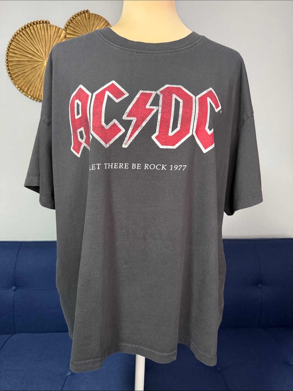 AC/DC Dark Gray Short Sleeve “Let there be Rock 1977” Graphic Tee with Red Logo